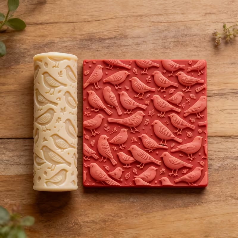 Bird Texture Embossed Polymer Clay Roller - Pottery Sculpting Tool for Valentine's Day, Easter and Spring Art Designs