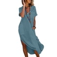 thumbnail image 2 of Antinious Women Solid Collared Short Sleeve Button Loose Casual Elegant Dress, 2 of 5