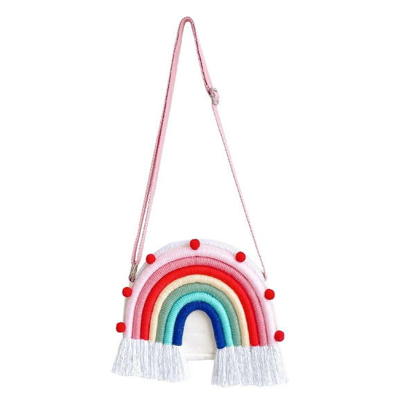Lindo bolso bandolera para niños, adorable bolso para niña pequeña, decoración colgante de pared con arcoíris, espacioso bolso de almacenamiento para niñas pequeñas