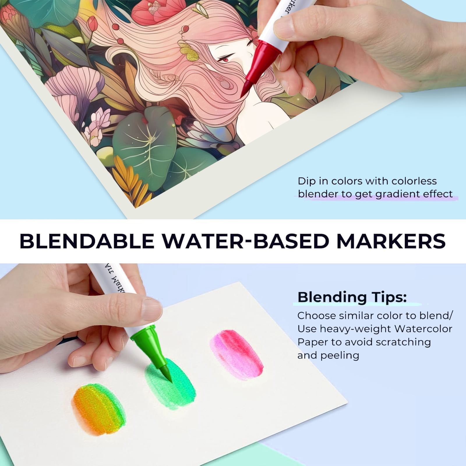 Hangfan alcohol marker pen, 48 color double pointed art coloring marker pen set, suitable for teenagers, adults, books, sketches, paintings, brushes and chisels, non bleeding permanent art markers