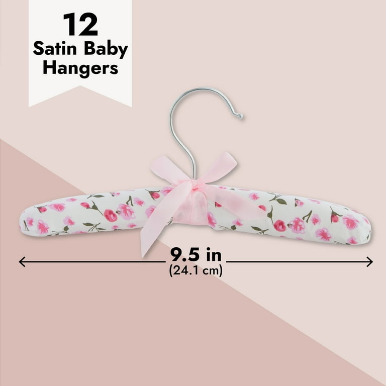 12 Pack Satin Padded Baby Hangers for Closet, Nursery, Baby Clothes, Pink  Floral Design (9.5 In)