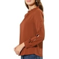 thumbnail image 5 of INSPIRE CHIC Women's Work Ruffle Trim Neckline Solid Shirt Button Decor Blouse Caramel M, 5 of 7