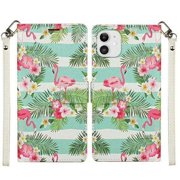 Bemz Pocket Wallet Case Compatible with iPhone 12 Mini (With Touch Tool) - Flamingo Flowers