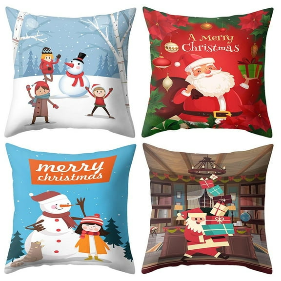 JLFNYA Pillow Covers,Pillow Protector Clearance!Christmas Print Pillow Case Polyester Sofa Car Cushion Cover Home Decor 4Pcs