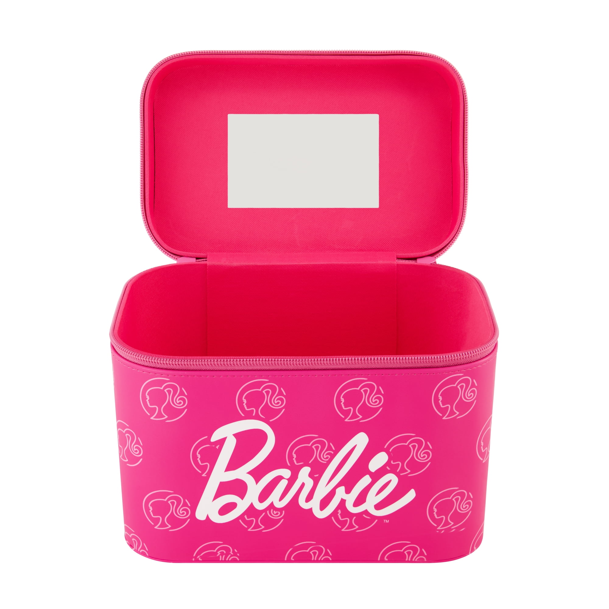 Barbie Large Women's Makeup Bag, Two Zipper Travel Cosmetic Zipper Pouch Organizer with Logo, Pink