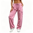 thumbnail image 4 of Pounoo Women's Cargo Pants Elastic Drawstring Waist Wide Leg Casual Trousers with Side Pockets Lightweight Durable Streetwear Comfortable Bottoms Gift, 4 of 6