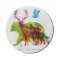 thumbnail image 1 of Animal Mouse Pad for Computers, Alaska Wild Animals Bears Wolfs Eagles Deers in Abstract Colored Shadow Like Print, Round Non-Slip Thick Rubber Modern Mousepad, 8" Round, Multicolor, by Ambesonne, 1 of 2