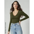 thumbnail image 3 of MOYIKO V Neck Tight Long Sleeve Shirts for Women Fitted Tops Slim Tee, 3 of 7