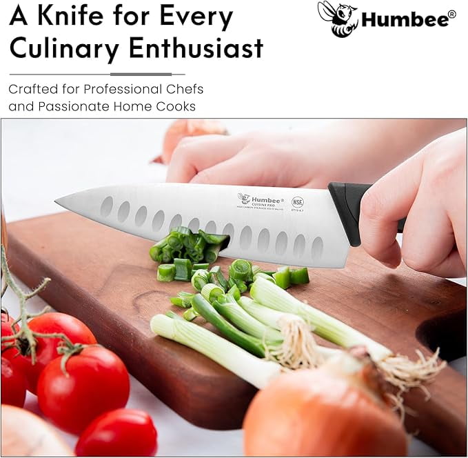 Humbee 8-Inch Chef Knife Razor-Sharp Blade Kitchen Knife with Comfortable Grip Handle, Black DT-12 Series