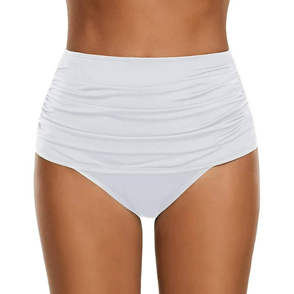 XMMSWDLA Women High Waisted Bikini Bottoms Tummy Control Swimsuit Bottoms Ruched Full Coverage Swim Bottom High Rise White L Depends Underwear for Women