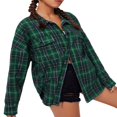 thumbnail image 4 of Women Plaid Shirt Flannel Oversized Checked Shirt Long Sleeve Blouse Tops, 4 of 6