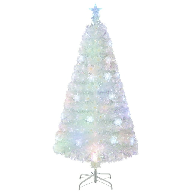 Gymax 5 FT Pre-lit Optical Fiber Christmas Tree White Xmas Tree w/ 24 Colorful LED Lights