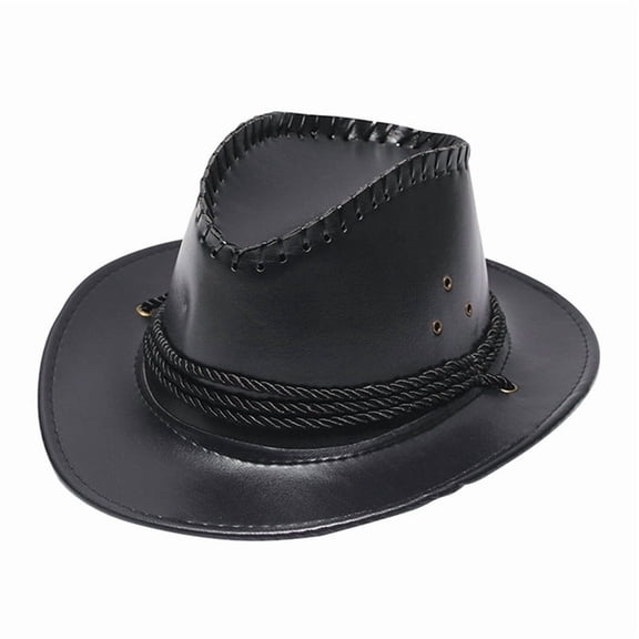 Vinsonshop Faux Leather Western Cowboy Hats for Men and Women Fedora Gambler Hat Cowboy Style Outback Hat with Buckle Band Black