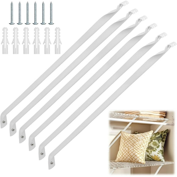 6 Packs Support Brackets for Wire Shelving,12 Inch Wire Shelf Brackets Metal Wire Closet Shelf Brackets with Anchors and Pins for Installation Wire Shelving Support Brackets