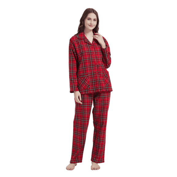 GLOBAL Women's 100% Cotton Flannel Pajama Set - Cozy Winter 2-Piece Loungewear with Button-Down Top & Pants, Size S-3XL