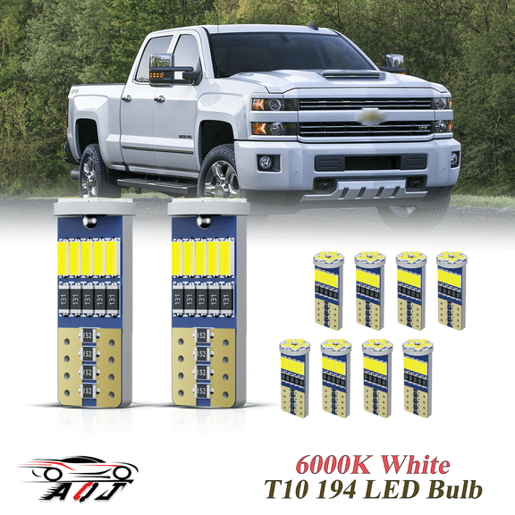 T10 LED Bulb for 2007-2018 Chevrolet Silverado 2500 3500HD, 194 168 W5W 2825 6000K White Super Bright, License Plate Light Map Dome Light Door Light Trunk Light Interior Lights Replacement Pack of 15