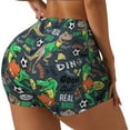 thumbnail image 2 of Wukai Dinosaur Plays Soccer Print Pack Biker Shorts for Women Yoga Workout Gym Running Scrunch Active Shorts-X-Large, 2 of 8