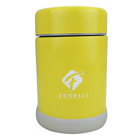 Thermos for Kids By Fenrici [10 oz] | No Plastic Contact With Hot Food | Hot or Cold Food Lunch Container | BPA-Free, Double-Wall, Durable Stainless Steel Vacuum Insulated Food Jar | Yellow