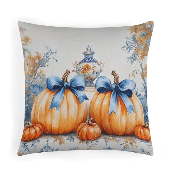 Pillows Cover Fall Blue And White Chinoiserie Pumpkin-2 Square Pillow Cover 16"x16" Home Decor Throw Pillows Cover Couch Pillows for Living Room