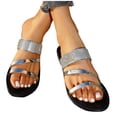 thumbnail image 4 of Hurxie Women's Metallic Strappy Flat Sandals Dressy Sparkly Open Toe Slide Vacation Summer Sandals Silver, 4 of 7
