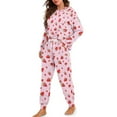 thumbnail image 2 of FOR U DESIGNS Pink Strawberry Pajamas Sets for Women 2 Piece Nightwear Long Sleeve Crew Neck Tops and Pants with Drawstring for Women Size XL Sleepwear Jogger Loungewear, 2 of 6