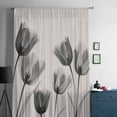 thumbnail image 5 of Vintage Tulip Semi Sheer Curtains Drapes for Living Room, Bedroom, French Doors Window 63 Inches Long, Black Grey Beige Bloom Flower Floral Rod Pocket Chiffon Curtain Drapery Voile Draperies Panel, 5 of 6