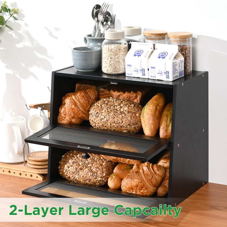 Bamboo Bread Box for Kitchen Countertop, Double Layer Bread