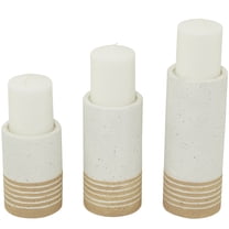 DecMode 3 Candle White Metal Striped Pillar Candle Holder, Set of 3