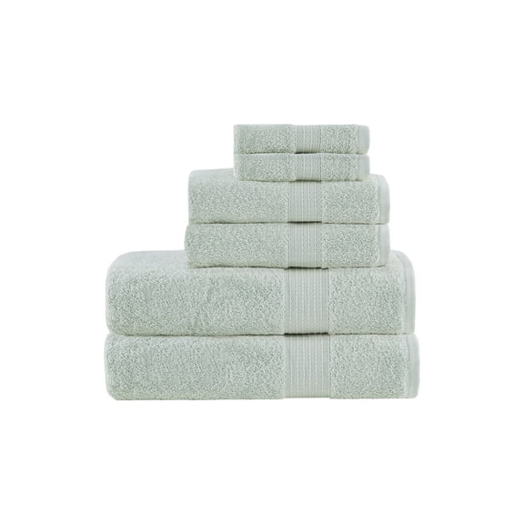 6 Piece Seafoam Green 650GSM GOTS & OEKO-TEX Certified Long Staple Cotton Towel Set, Low Twist Quick Dry Ultra Soft Absorbent Bath Hand Wash Towels for Bathroom Hotel Home