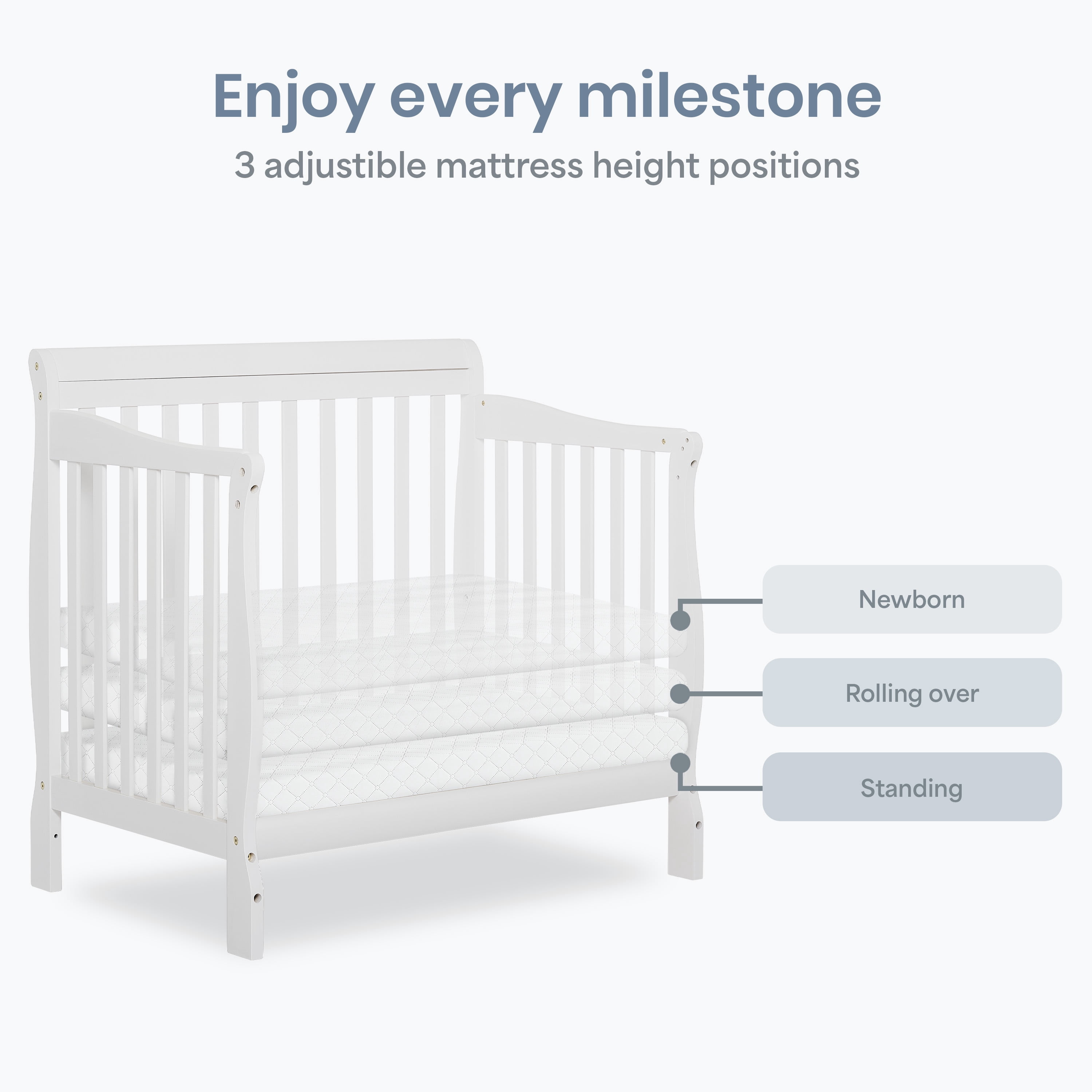 Dream On Me Aden 4-in-1 Convertible Mini Crib In White, Greenguard Gold Certified