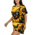 thumbnail image 2 of Uemuo Butterfly On Sunflower Pattern Women's Short-Sleeved Pajama, Button-Front Loungewear, 2-Piece Summer Sleepwear, Elastic Drawstring Shorts-X-Large, 2 of 7