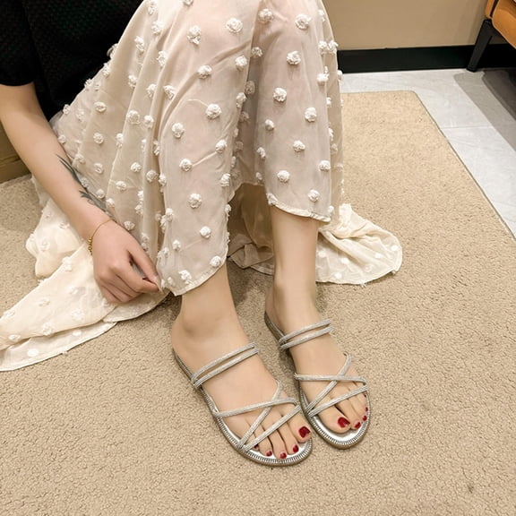 YgkuHd Women's Summer Slippers,Women's Fashionable Casual Versatile Trendy Flat Decorative Sparkly Plus-Size Shoes Spring/Summer Comfortable Slippers for Summer Season, Daily Wear