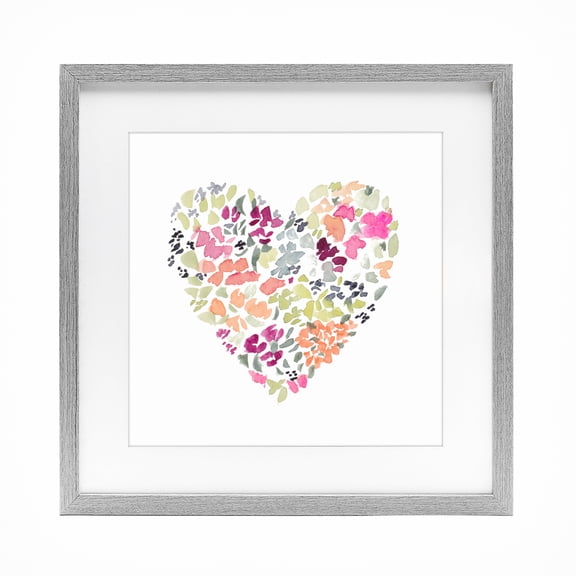 Stupell Industries Eclectic Blooming Pastel Heart Gray Framed Print Under Glass, 16 x 16, by Lanie Loreth