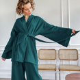 thumbnail image 4 of Heiheiup Dresses For Women 2024 Ladies' Spring And Autumn Solid Color Fashion Long Sleeve Slacks Crepe Ladies' Solid Color Nightgown Home Clothes, 4 of 5