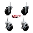 thumbnail image 2 of 3.5 Inch Hard Rubber Wheel Swivel 3/4 Inch Threaded Stem Caster Set 2 Brakes SCC, 2 of 2