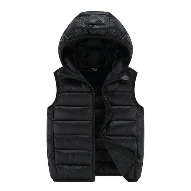 Manteau d'Hiver à Capuche pour Garçons Sans Manches Veste Chaude Unie Vêtements