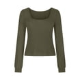 thumbnail image 1 of Timegard T-Shirts à Manches Longues pour Femmes Col Rond Hauts Décontractés Couleur Unie Blouses Basiques Confortables Tendance, 1 of 4