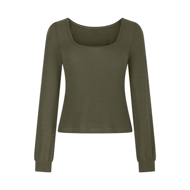 Timegard T-Shirts à Manches Longues pour Femmes Col Rond Hauts Décontractés Couleur Unie Blouses Basiques Confortables Tendance