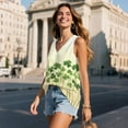 thumbnail image 3 of FUIALDOLG St Patrick Day Green Leaf Tank Tops for Women St Patricks Day T-shirt Casual Sleeveless Shirts V Neck Pleated Tunic Tops Ladies Basic Tees Blouse Wedding Party Outfits S, 3 of 7
