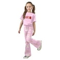 thumbnail image 2 of ZHOGXU Valentine'S Day Big Kids Girls Outfit Cute Bow Heart Print Short Sleeve Top And Flare Leg Pants Two Piece Comfortable Fashion Sets Light Pink 12-13 Years, 2 of 5