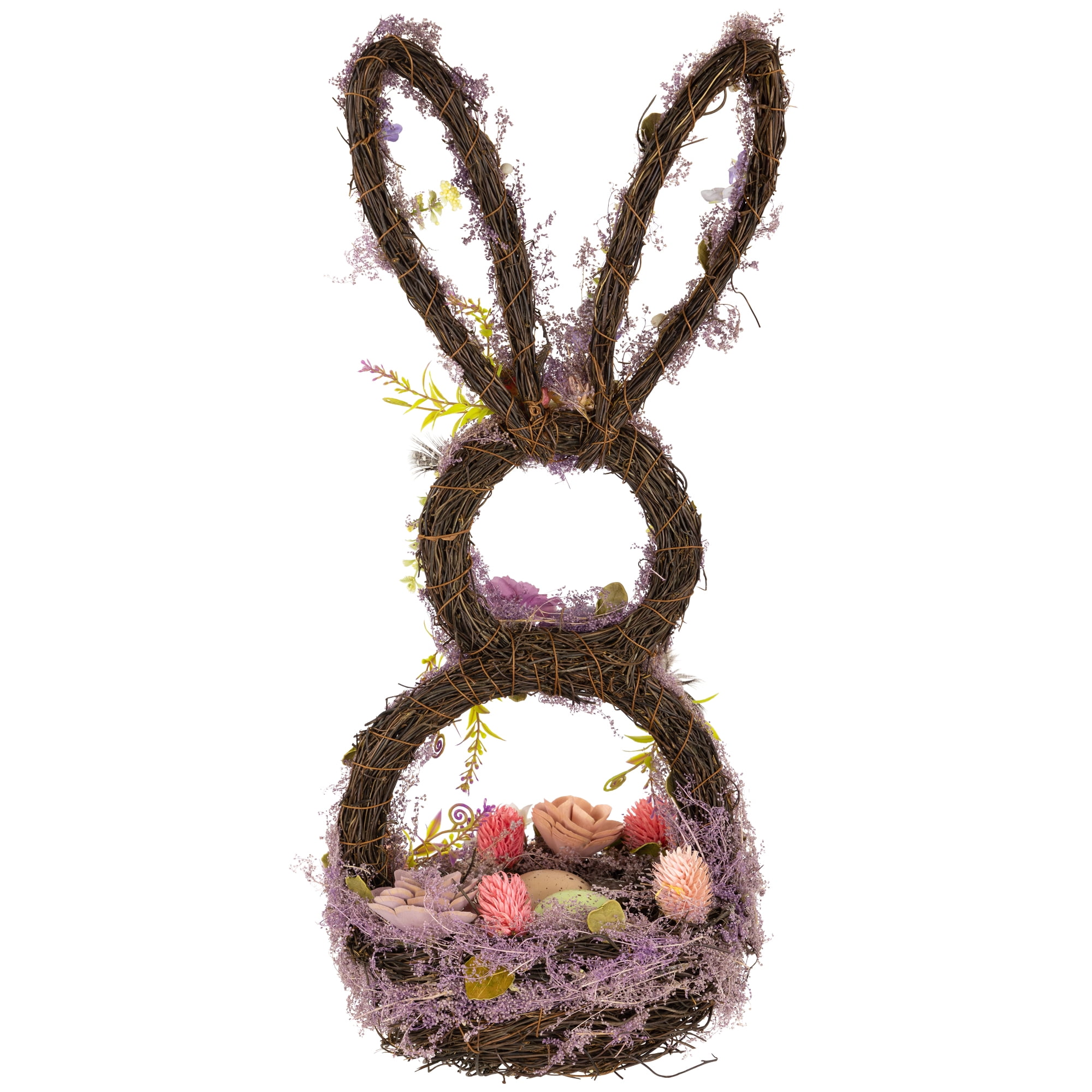 Northlight Floral Grapevine Bunny Shaped Easter Basket Decoration - 21"
