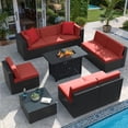 thumbnail image 5 of Homall 10 Pieces Rattan Patio Furniture Conversation Set with 43" Gas Propane 50000 BTU Fire Pit Table Outdoor Sectional Sofa for Backyard,Red, 5 of 9