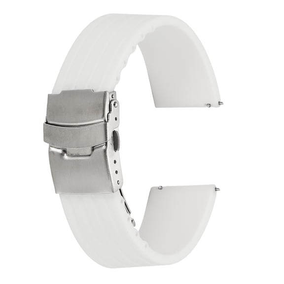 Uxcell Silicone Watch Bands 22mm Width Soft Quick Release Rubber Watch Bands with Silver Snap Buckle for Men Women, White