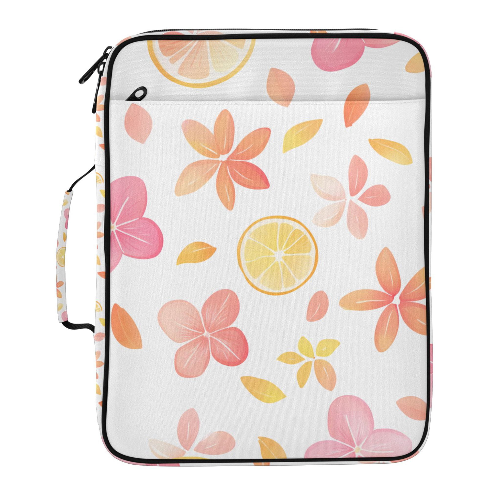 FORMRS Accordion File Folder A4 Size 7-Pocket Expanding Document Organizer Bag with 3 Ring Binder, White Floral Orange