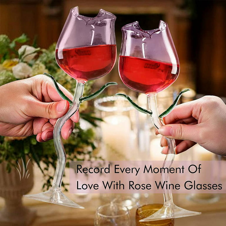 2 Pieces Set Elegant Wine Glasses Cups with Red Heart Base Cute Lovely Cups  with Gift Box Packing Good for Wedding Events Party