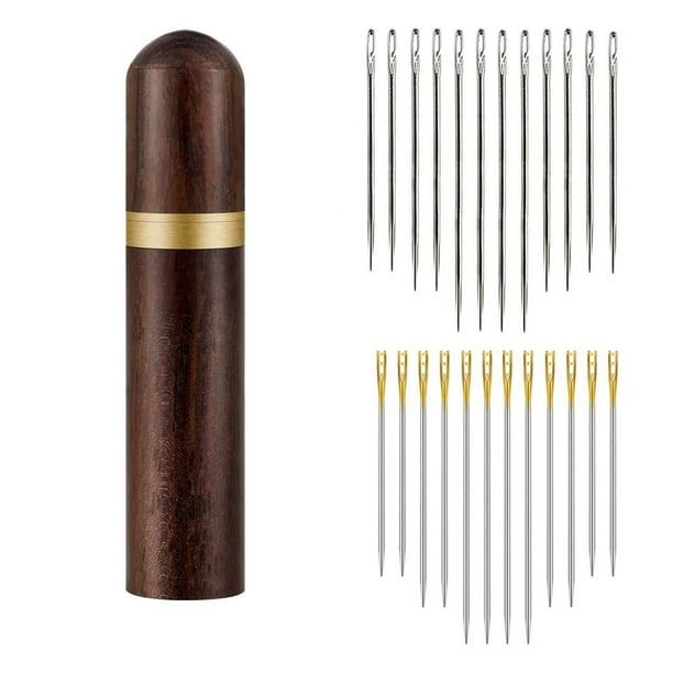 Sewing Needle Storage Case with 24Pcs Self Threading Needles, Wooden