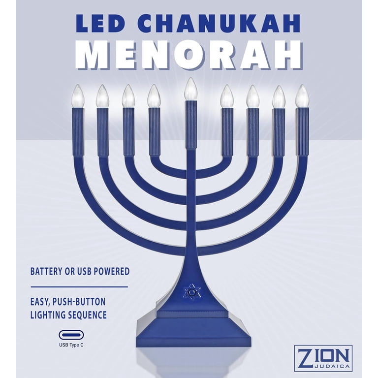 Zion Judaica LED Menorah, Blue, 9", Battery or USB photo 2
