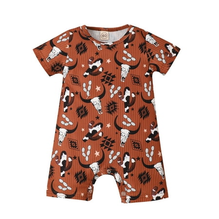 

ZHAGHMIN Baby Boys Romper Jumpsuit Boys Girls Short Sleeve Ribbed Cartoon Cow Prints Pullover Romper Sweatshirt Jumpsuit 24 Month Pajamas Rompers 2T Baby Boy Plain Romper Crawl Walk Baby Boy Outfit