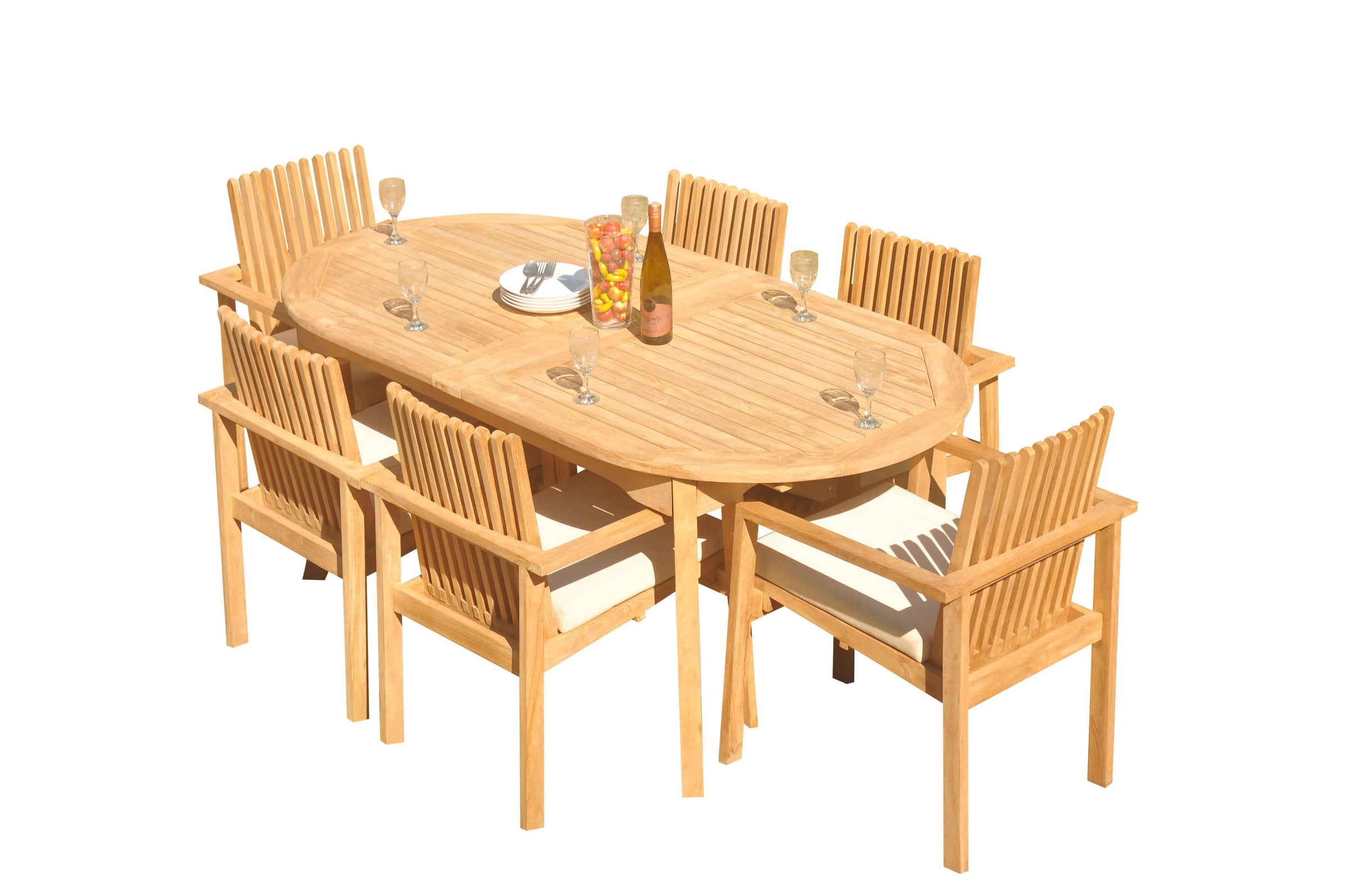 Grade-A Teak Dining Set: 6 Seater 7 Pc: 94" Oval Table And 6 Clipper ...