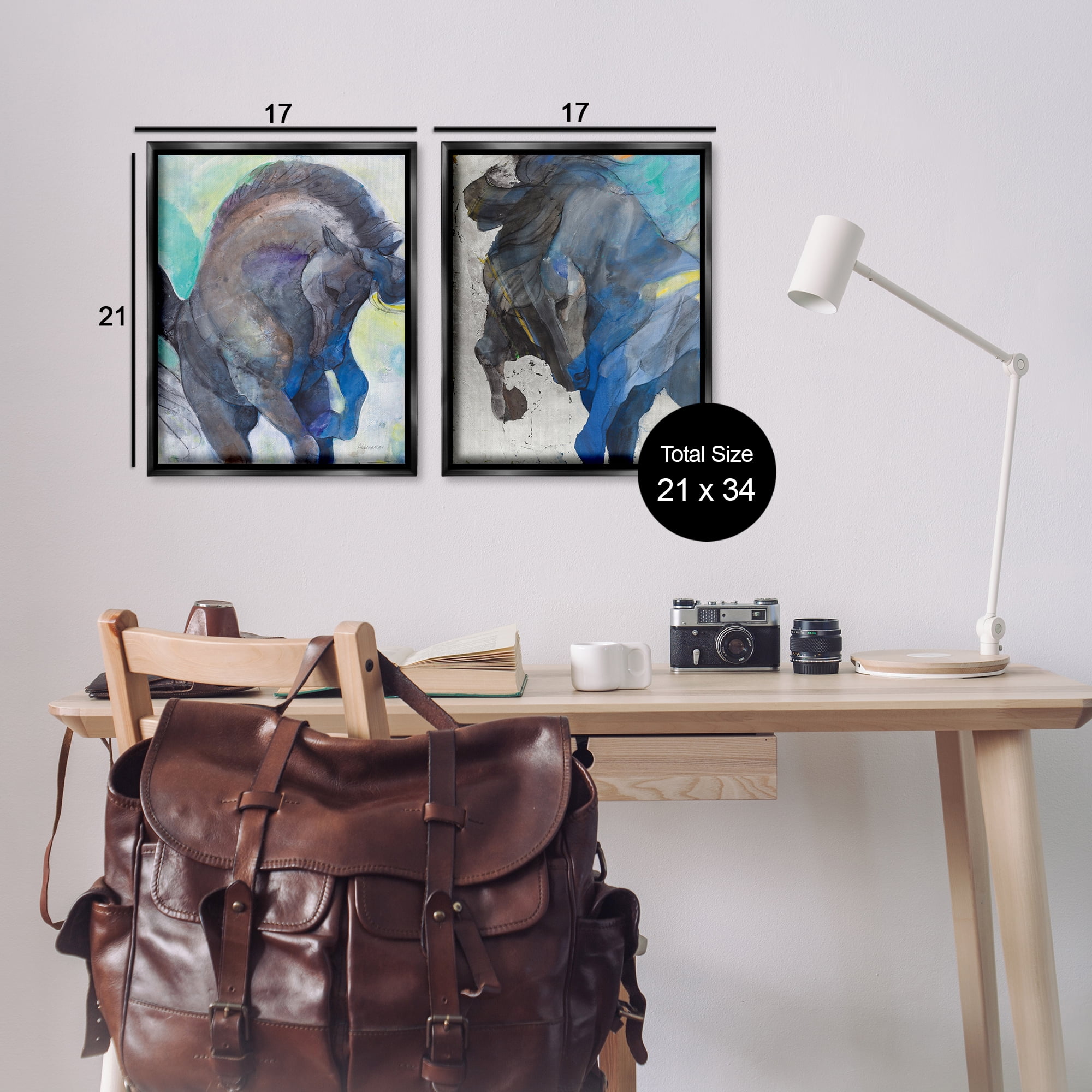 Stupell Industries Bucking Horse Joyful Play Animals Painting Black Floater Framed Canvas Art Print Wall Art, 17 x 21, Set of 2